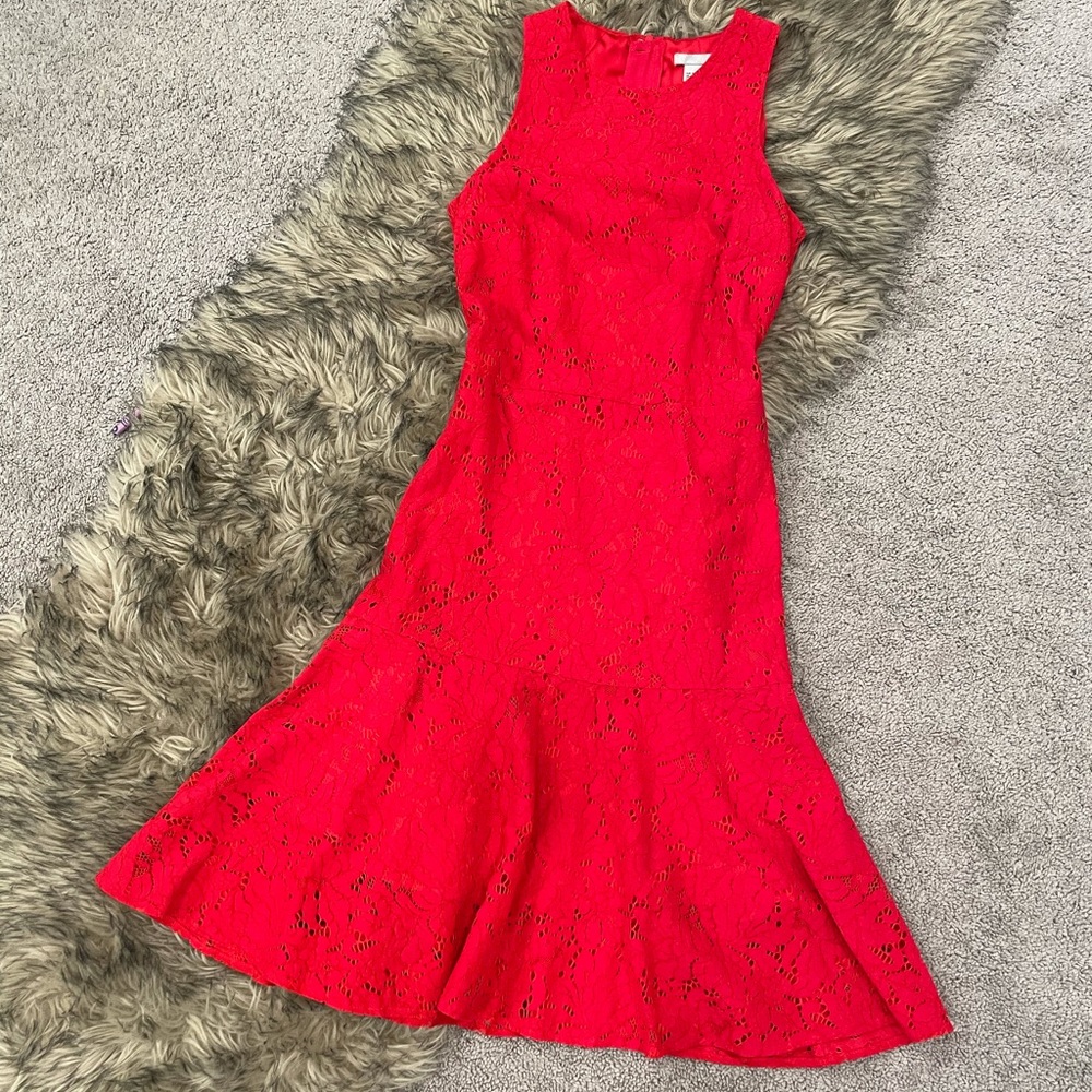 H&M red lace fitted dress size 4.